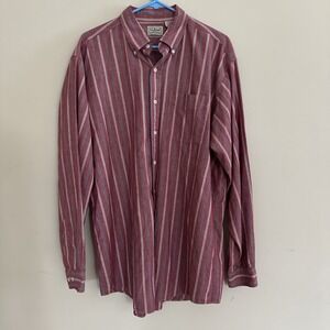 L.L. Bean Shirt Mens Large‎ Tall Blue Red Striped Long Sleeve Button Up
